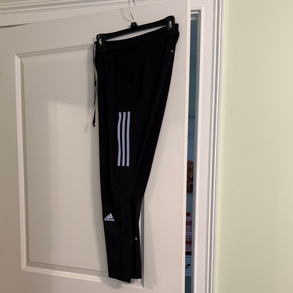 Adidas Women's Black Joggers with Gray Stripes